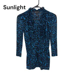 INC International Consepts Women S Ruffled Button-Down Sheer Leopard Print Top